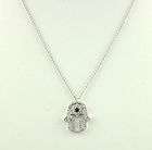Meira T Diamond Sapphire Hamsa Pendant Necklace 14K White Gold Jewish 