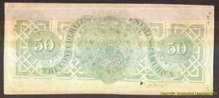 CIVIL WAR CONFEDERATE STATES OF AMERICA $50 1863 NOTE SCARCE GREEN 