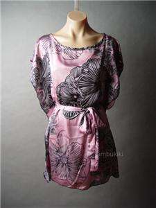   Print Kimono Style Sleeve Tie Waist Pink Tunic Mini Dress M  