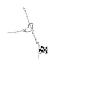   Checkered Race Flag Heart Lariat Charm Necklace Arts, Crafts & Sewing