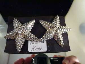 Vintage Richard Kerr STAR Clip Earrings CLEAR /SILVER Rhinestones 