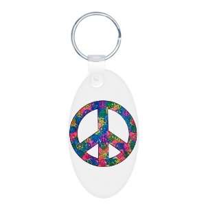  Aluminum Oval Keychain Peace Symbols Inside Tye Dye Peace 