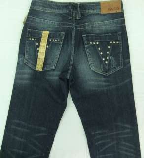 Mens Yaso Jeans Dark Wash Distress Fade Studded 30x33  