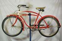 Vintage Wards Hawthorne 1947 balloon tire bicycle Red skiptooth truss 