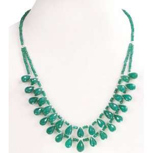   Handmade 2 Strands Natural Faceted Green Emerald Drops Beaded Necklace