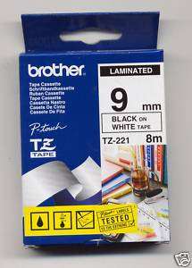 BROTHER P TOUCH TAPE TZ 221 BLACK ON WHITE 9MM  