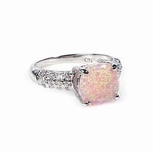  Ring W/ Lab Opal STERLING SILVER Sizes 5 to 9 Pink Oval 