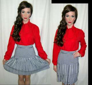 Womens Vintage 80s Striped NAUTICAL Drop Waist SAILOR Skirt XS  