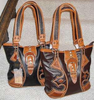   Montana West Genuine Leather, Boot Stitch Western Bag Black  