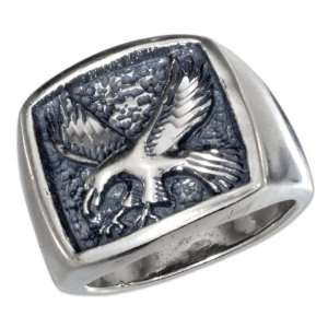  Sterling Silver Mens Square Eagle Landing Ring (size 10) Jewelry
