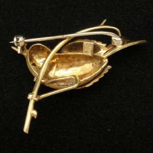 Bird Pin Vintage 18k Yellow Gold and Enamel Italy Figural  