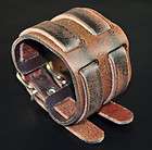 Mens Double Band Th​rough Wide Vintage Genuine Leather Bracelet 
