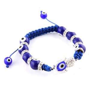  Blue Glass Evil Eye Adjustable Bracelet with Hamsa Hand Jewelry