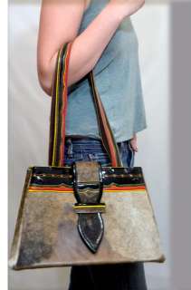 RARE vintage 70s PONY HAIR horsehair STRUCTURED patent LEATHER handbag 