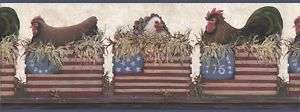 AMERICANA,FLAG,ROOSTER,HEN wallpaper border AV6705.2  