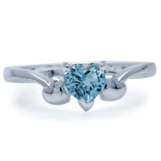 Natural Blue Topaz Heart Shape 925 Sterling Silver Solitaire Ring 