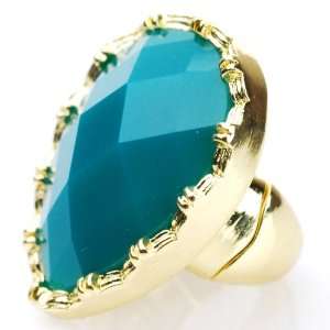   Tear Shape Ring with Ajustable Band in Gold Turquoise Tones Jewelry