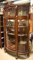 Oak Claw Foot Lion Head Beveled Lead Curved Glass China Cabinet 