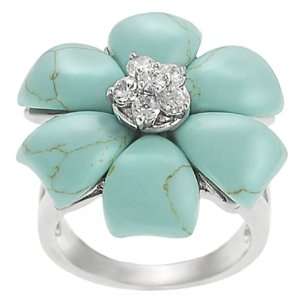   Silvertone Cubic Zirconia accented Turquoise Flower Ring Jewelry