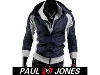 PJ Men’s Stylish Slim Fit Jackets Warm Coats Hoody Size XS~L Black 