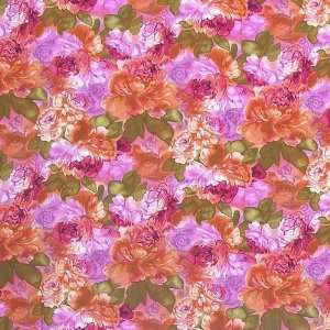   Allover Large Floral Peach Fabric By The Yard Arts, Crafts & Sewing