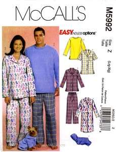 McCalls Pattern M5992 Womens Mens Pajamas Pjs L XL Dog Coat   Top 