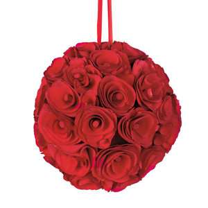Brookstone Set of 2 Rose Wood Curl Kissing Balls   Red  