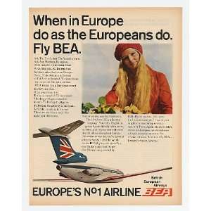  1970 BEA Airline Europe Trident Two Jet Print Ad (16033 