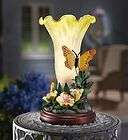   Decorative Daffodil Glass Fluted Edging Shade w Butterfly Table Lamp