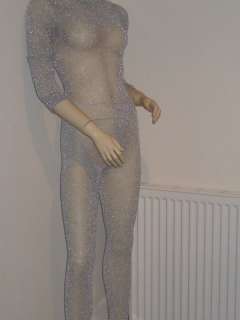 All In One Silver Lurex Catsuit UK Size 10 14  