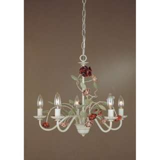 NEW 5 Light Floral Chandelier Lighting Fixture, Ivory, Red, Pale Green 