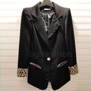   Casual Blazer Suits Leopard Turn Back Cuff Lapel Blazer Jacket  