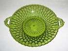 INDIANA GLASS Handled Round Green Bowl Dish HONEYCOMB