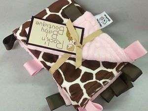 Giraffe Sand w/ Baby Pink Tag Ribbon Baby Blanket  