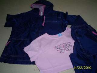 Girls 3 Piece Track Suit Navy Pink L 10/12 Coat /Pants  