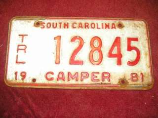 1981 South Carolina ~ license plate ~ Trailer Camper  