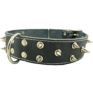  Real Leather Grey Spiked Dog Collar Spikes, 1.85 Wide 