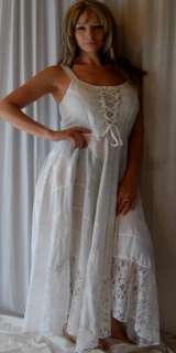 R971 WHITE/DRESS LONG S M L LACE UP SHEER LAGENLOOK RAYON MADE TO 