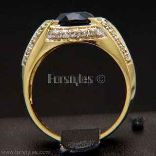 Lab Sapphire Diamonds 14K Solid Gold Mens Ring r10200  