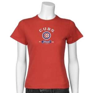  Chicago Cubs Red Ladies Banner T shirt