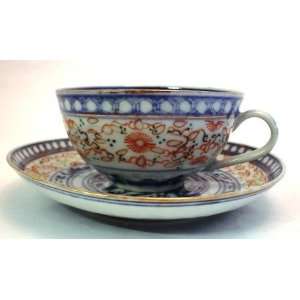 Blue & White Hand Painted Cup & Saucer Oriental Dragon  