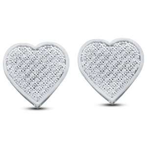 10K White Gold Micro Pave Set Round Diamond Heart Stud Earrings   (1/3 