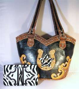   Black Boot Top Horseshoe Zebra Star Hobo Handbag Purse & Wallet  