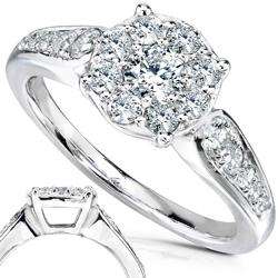 14k White Gold 3/4ct TDW Diamond Cluster Halo Engagement Ring (H I, I1 