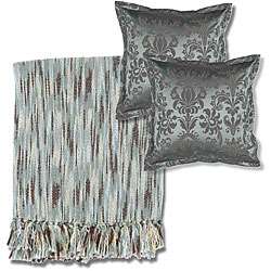 Blue/ Beige Throw Blanket and Decorative Pillows  