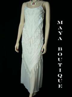Ivory Flapper Dress Gown Silk Beaded Burnout Velvet New Xl New  