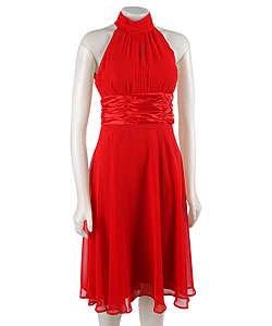 Connected Apparel Lipstick Red Halter Dress  