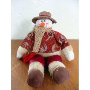    Christmas Plush Sitting Red Snowman Ornament