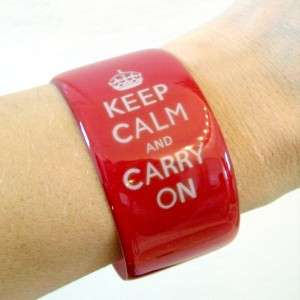 KEEP CALM & CARRY ON Resin cuff bangle bracelet RED NEW  