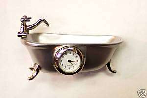 COLLECTIBLE MINIATURE BATHTUB CLOCK IN SILVER  